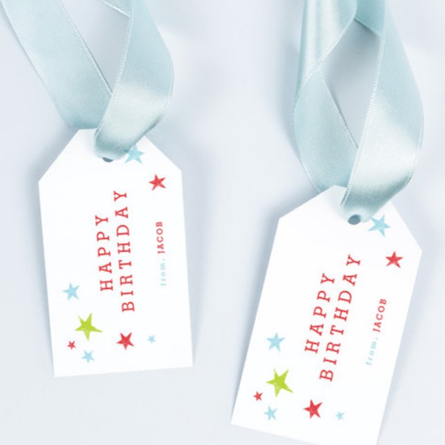 Happy Birthday Kids | Geschenkanhänger (Modern cute stars kids happy birthday gift tags.)