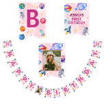 Happy Birthday Kids Modern rosa Wimpelkette<br><div class="desc">Finden Sie passende,  vollständig anpassbare Artikel in meinem Shop.</div>