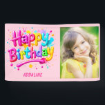 Happy Birthday Kids Pink Yellow Graffiti Foto Banner<br><div class="desc">Machen Sie ihren besonderen Tag unvergesslich mit diesem Personalisierten Graffiti Birthday Banner! Dieses in lebhaften Rosa-, Gelb- und aquamarin-Tönen gestaltete Banner ist mit einem lustigen, spielerischen Graffiti-Stil gestaltet, der neben dem Foto und dem Namen Ihres Kindes "Happy Birthday" steht. Dieses Banner ist perfekt für die Geburtstagsfeier eines kleinen Mädchens geeignet...</div>