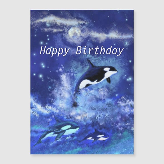 Happy Birthday - Killer Wale auf Vollmond Magnetkarte (Vorderseite)