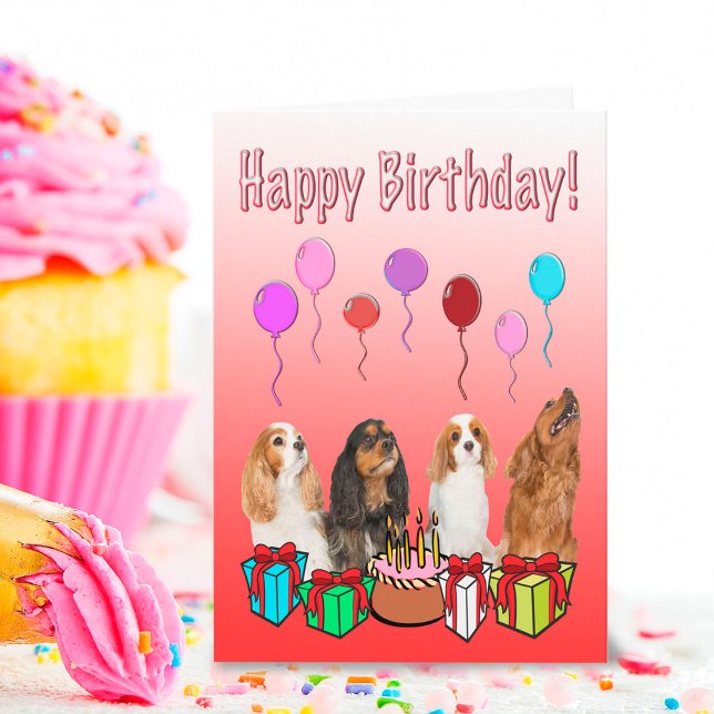 Happy Birthday King Charles Spaniels Balloons Karte (Von Creator hochgeladen)