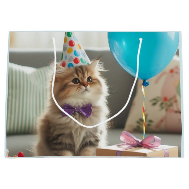 Happy Birthday Kitty Cat Große Geschenktüte (Vorderseite)