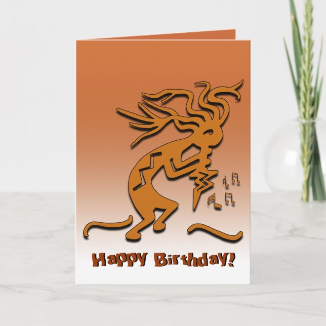 Happy Birthday Kokopelli Musician Notes Custom Karte (Vorderseite)