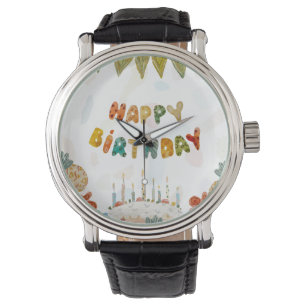 Happy Birthday Kuchen Blume niedliche farbenfroh Armbanduhr