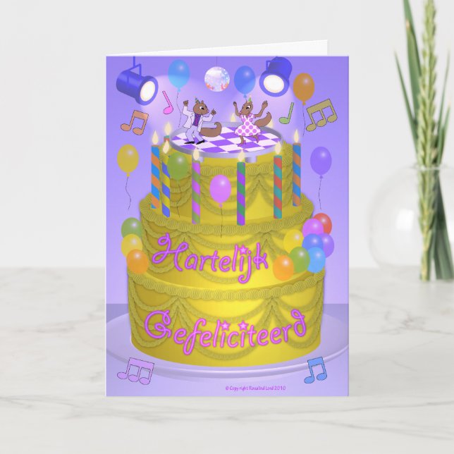 "Happy Birthday"-Kuchen (Niederländisch) Karte (Vorderseite)