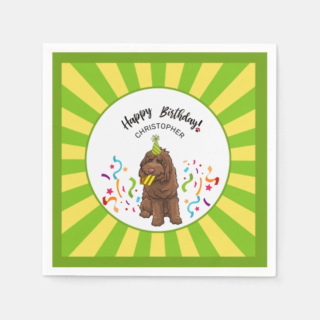 Happy Birthday Labradoodle Custom Party Serviette (Vorderseite)