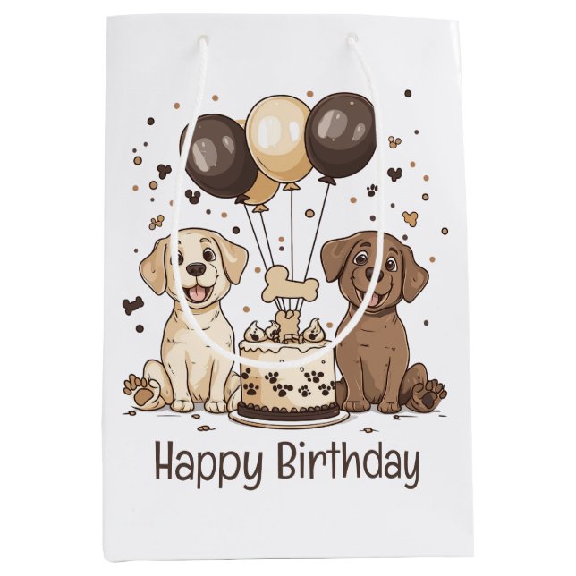 Happy Birthday Labrador Retriever Hunde Mittlere Geschenktüte (Vorderseite)