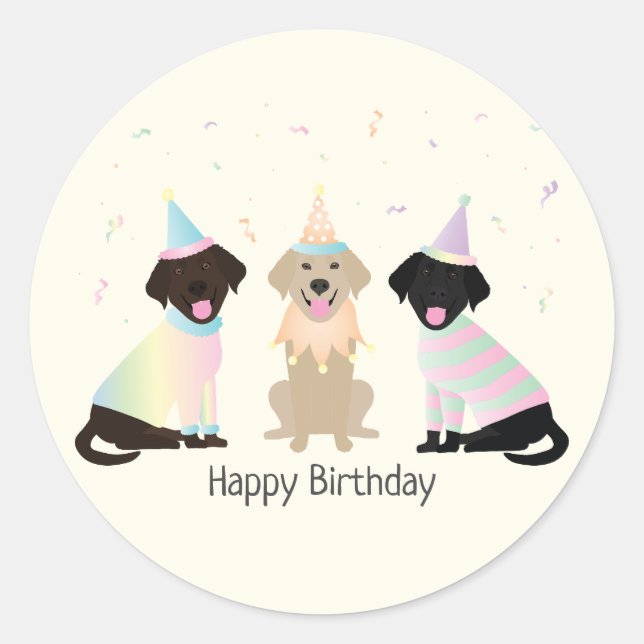 Happy Birthday Labrador Retriever Hunde Runder Aufkleber (Vorderseite)