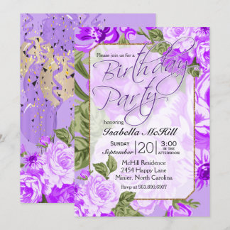 Happy BIrthday - Lavender Lila Blumendesign Einladung