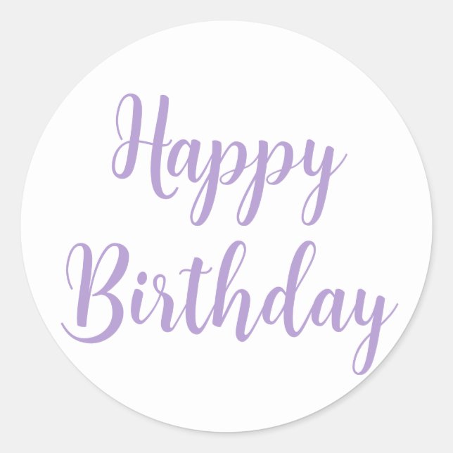 Happy Birthday Lavender Lila Custom Color Trendy Runder Aufkleber (Vorderseite)