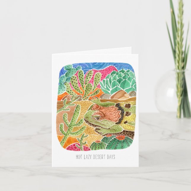 Happy Birthday Lazy Lizard Desert Landscape Card Karte (Vorderseite)