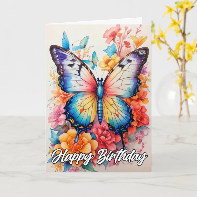 Happy Birthday | Lebhafter künstlerischer Schmette Karte (Gelbe Blume)