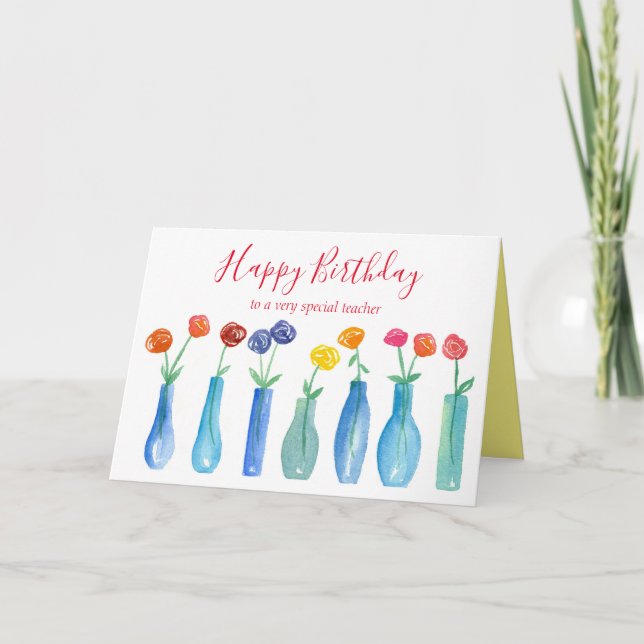 Happy Birthday Lehrer Rose Blume Bouquet Karte (Vorderseite)