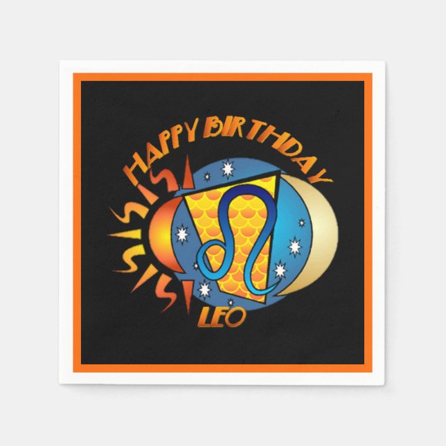Happy Birthday Leo Zodiac Birth Sign Napkins Serviette (Vorderseite)