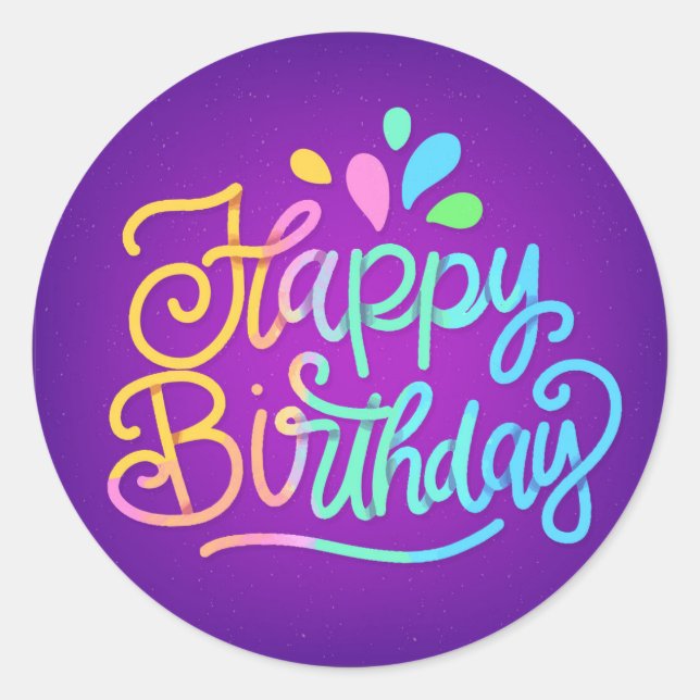 Happy Birthday Lettering Runder Aufkleber (Vorderseite)
