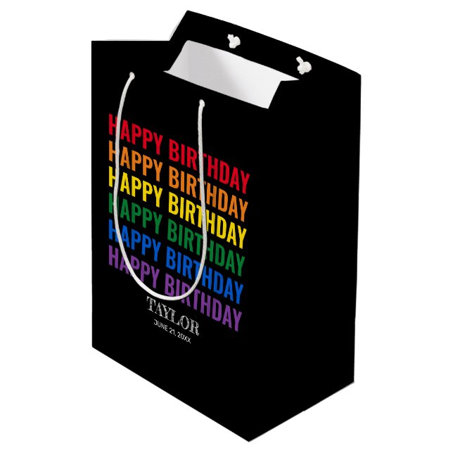 Happy Birthday LGBT Pride LGBTQ Transgender Mittlere Geschenktüte (Rückseite Schrägansicht)
