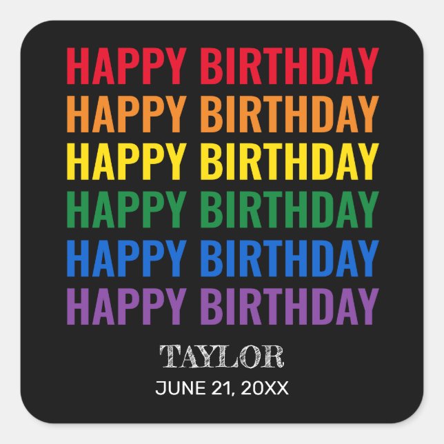Happy Birthday LGBT Pride LGBTQ Transgender Square Quadratischer Aufkleber (Vorderseite)
