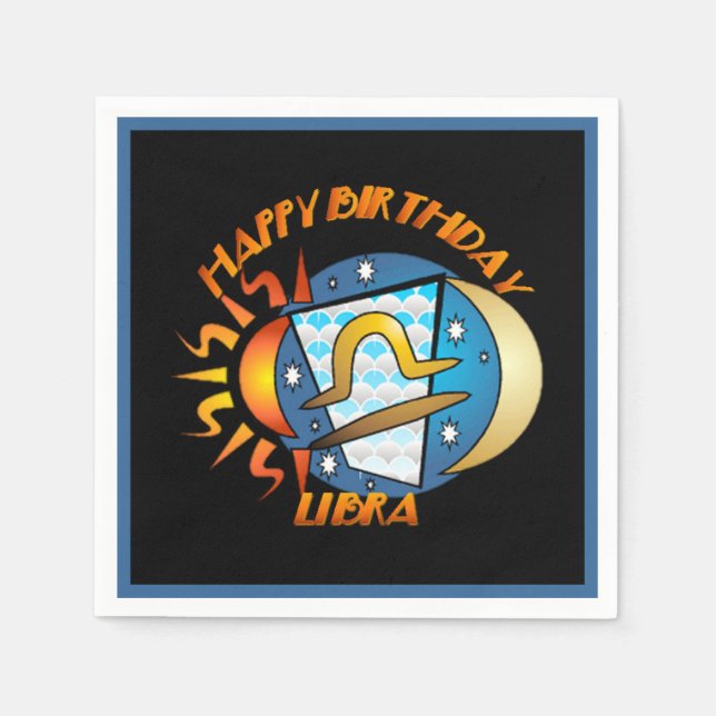 Happy Birthday Libra Zodiac Birth Sign Napkins Serviette (Vorderseite)