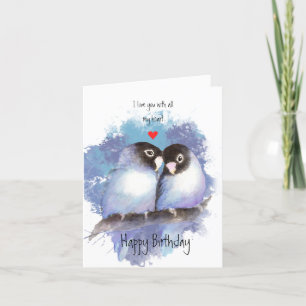 Happy Birthday Liebe Blue Lovebirds Bird Art Colle Dankeskarte
