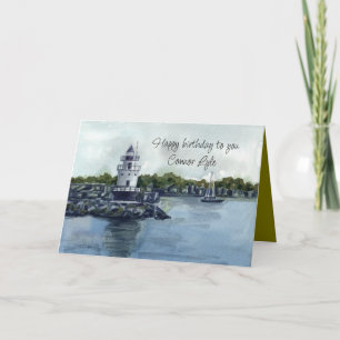Happy Birthday Lighthouse Watercolor Individuelle  Karte