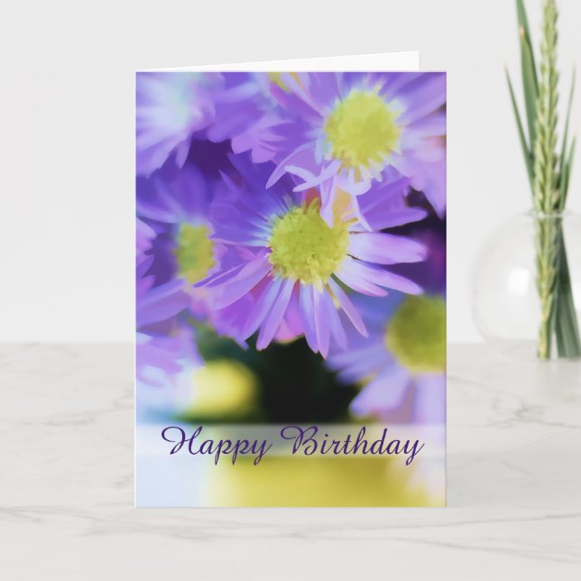 Happy Birthday Lila Aster Bouquet Illustration Karte (Vorderseite)