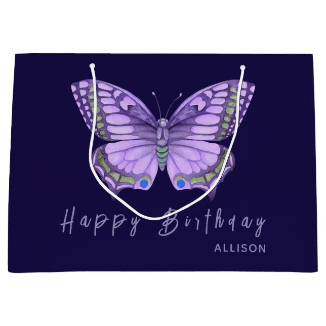 Happy Birthday Lila Butterfly Große Geschenktasche Geschenktüte (Vorderseite)