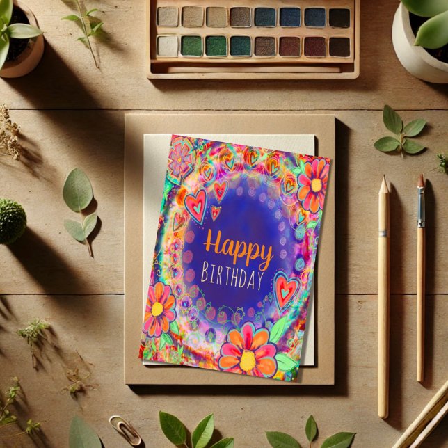 Happy Birthday Lila floral fröhliche Girly Karte (Von Creator hochgeladen)