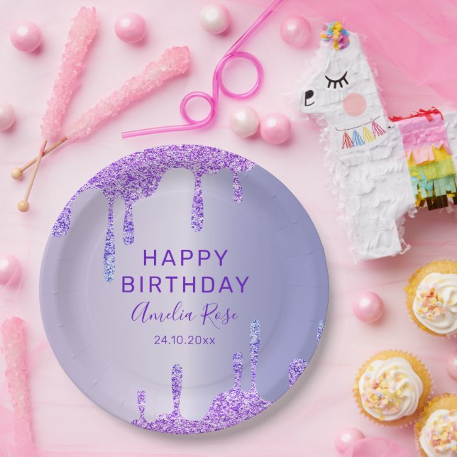 Happy Birthday Lila Glitzer Metallic Party Pappteller (Party)
