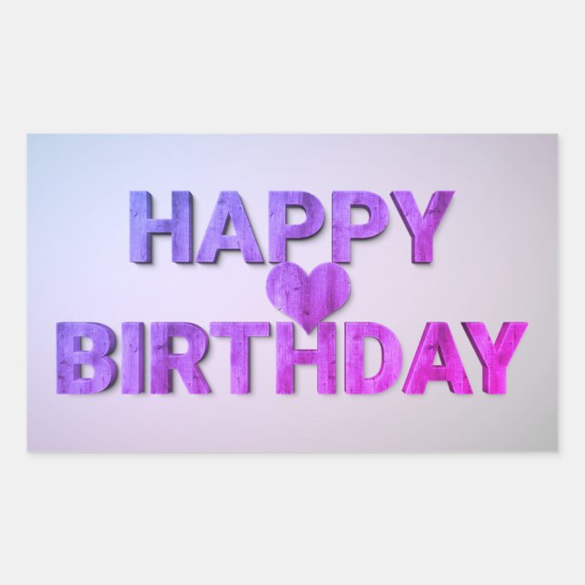 Happy Birthday Lila Holzschnitt mit Herz Rechteckiger Aufkleber (Vorderseite)
