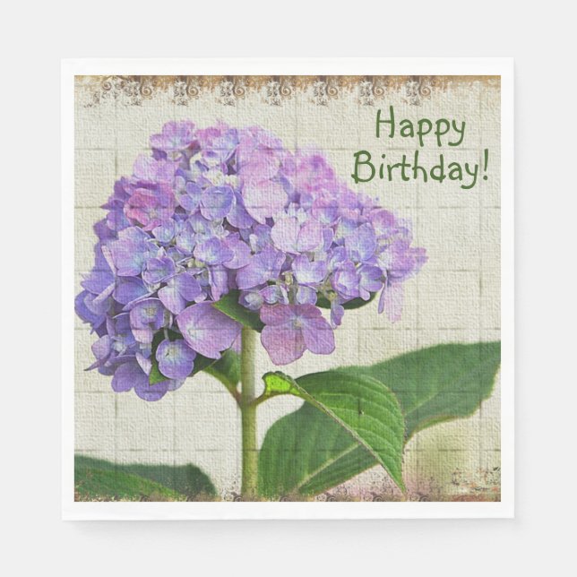 Happy Birthday Lila Hydrangea Serviette (Vorderseite)