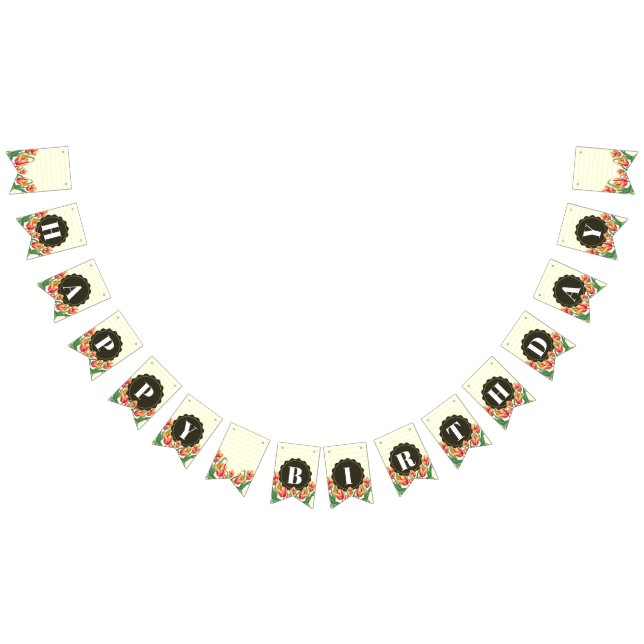 Happy Birthday Lila Iris Schwarz-weiß Polka Dots Wimpelkette (Alle)