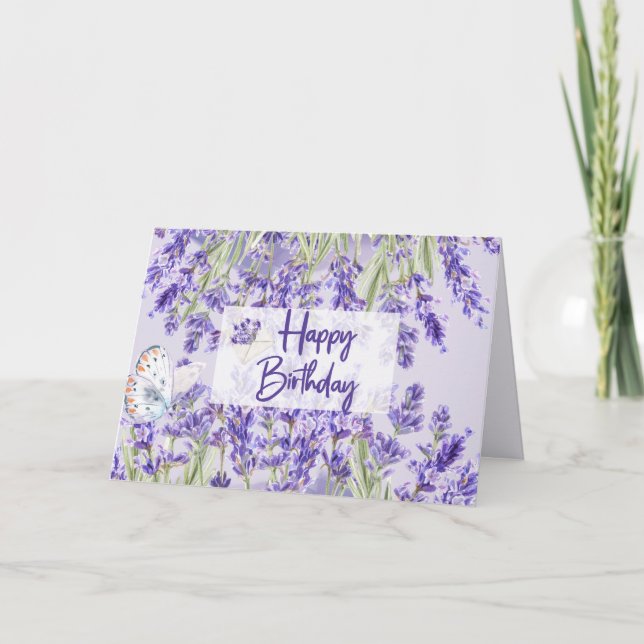 Happy Birthday Lila Lavender Blume Karte (Vorderseite)