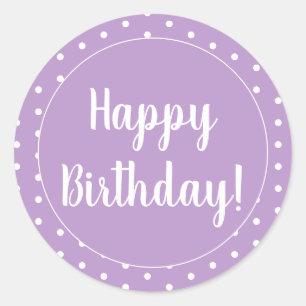 Happy Birthday Lila Lilac Polka Dot Runder Aufkleber