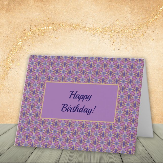 Happy Birthday Lila Pattern Card Dankeskarte (Optional:  Change "Happy Birthday!" greeting on front, also, edit/change interior text.)