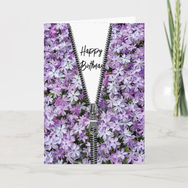 Happy Birthday Lila Phlox mit Zipper Karte (Vorderseite)