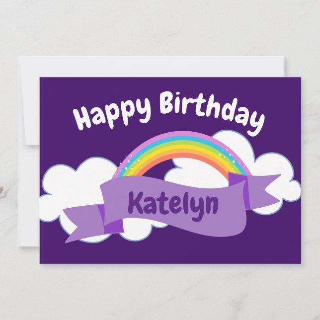 Happy Birthday Lila Rainbow Niedlich Personalisier Karte (Vorderseite)