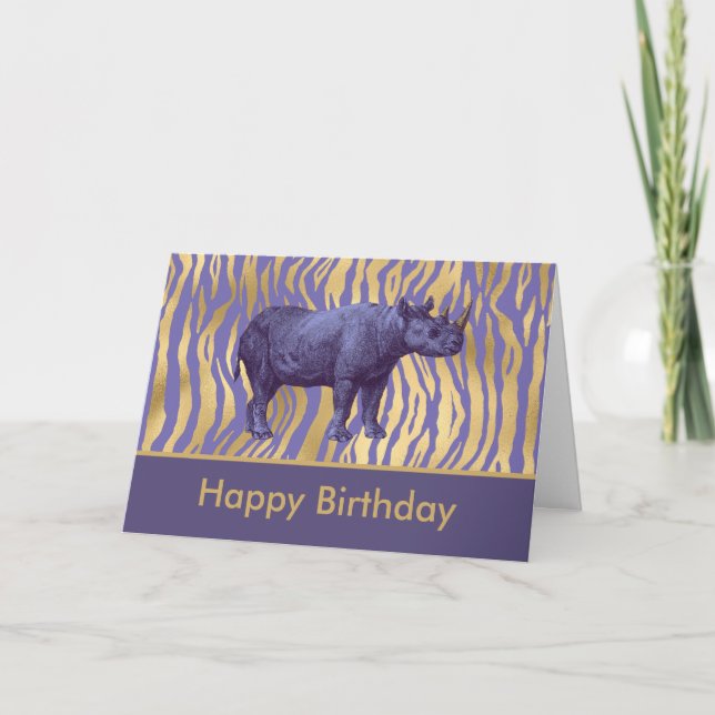 Happy Birthday Lila Rhinoceros Party Tier Karte (Vorderseite)