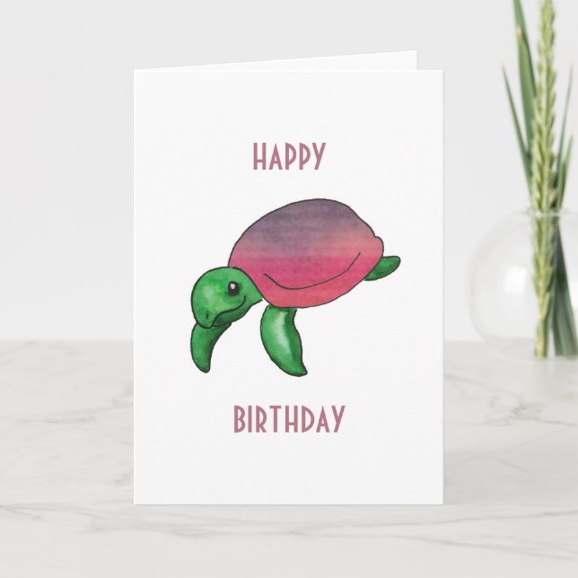 Happy Birthday Lila Sea Turtle Karte (Vorderseite)