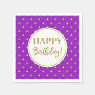 Happy Birthday Lila White Gold Dots Serviette