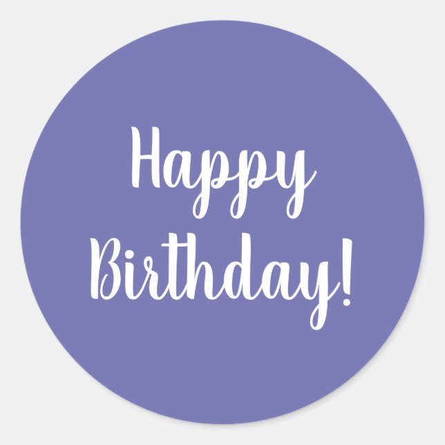 Happy Birthday Lila White Typografy Runder Aufkleber (Vorderseite)