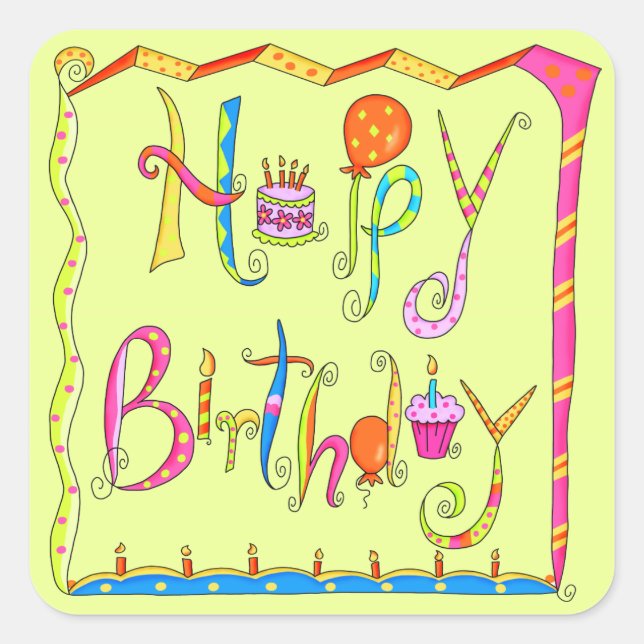 Happy Birthday Lime Green Sticker (Vorderseite)