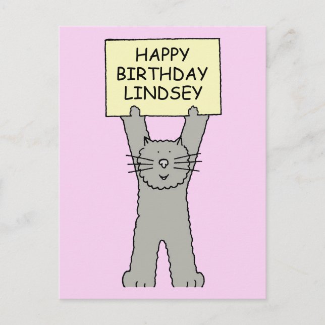 Happy Birthday Lindsey Carton Cat Postkarte (Vorderseite)