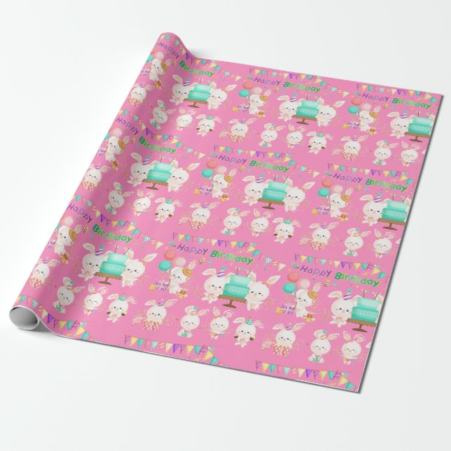 Happy Birthday Little Bunnies Girl Geschenkpapier (Ungerollt)