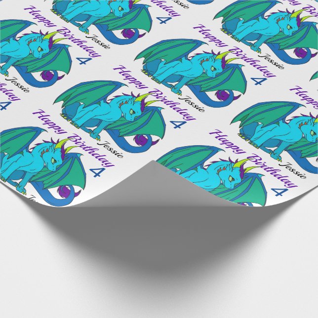 Happy Birthday Little Dragon Boy's Custom Girl Geschenkpapier (Ecke)