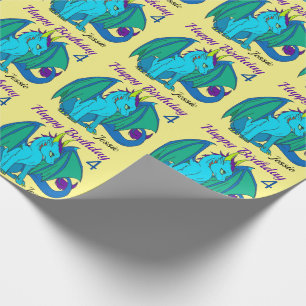 Happy Birthday Little Dragon Girl's Name Custom Geschenkpapier