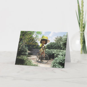 Happy Birthday Little Girl on Footpath Reiten a bi Karte