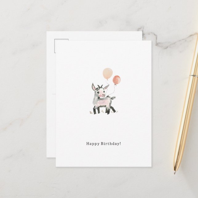 Happy Birthday Little Goat Card Postkarte (Vorderseite/Rückseite Beispiel)