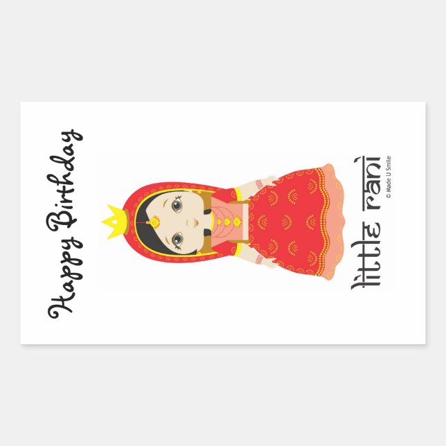 Happy Birthday Little Rani Rechteckiger Aufkleber (Vorderseite)