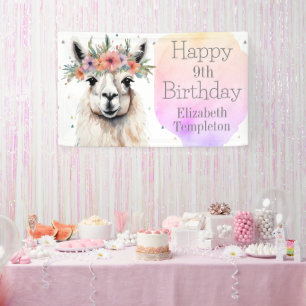 Happy Birthday Llama Wildblume Hübsches Tier Kind Banner
