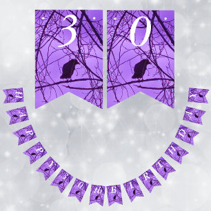 Happy Birthday Lone Black Crow in Trees Purple Sky Wimpelkette